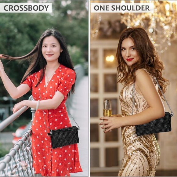 Women Crossbody Bag Rhinestone Bling Evening Clutch Bag,Ladies Handbag Glitter M - Picture 5 of 5